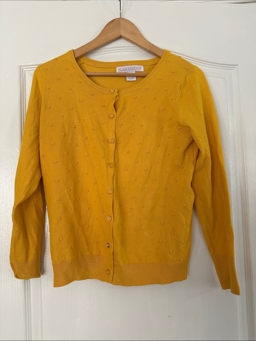 Mustard Yellow Dot-Textured Button Cardigan